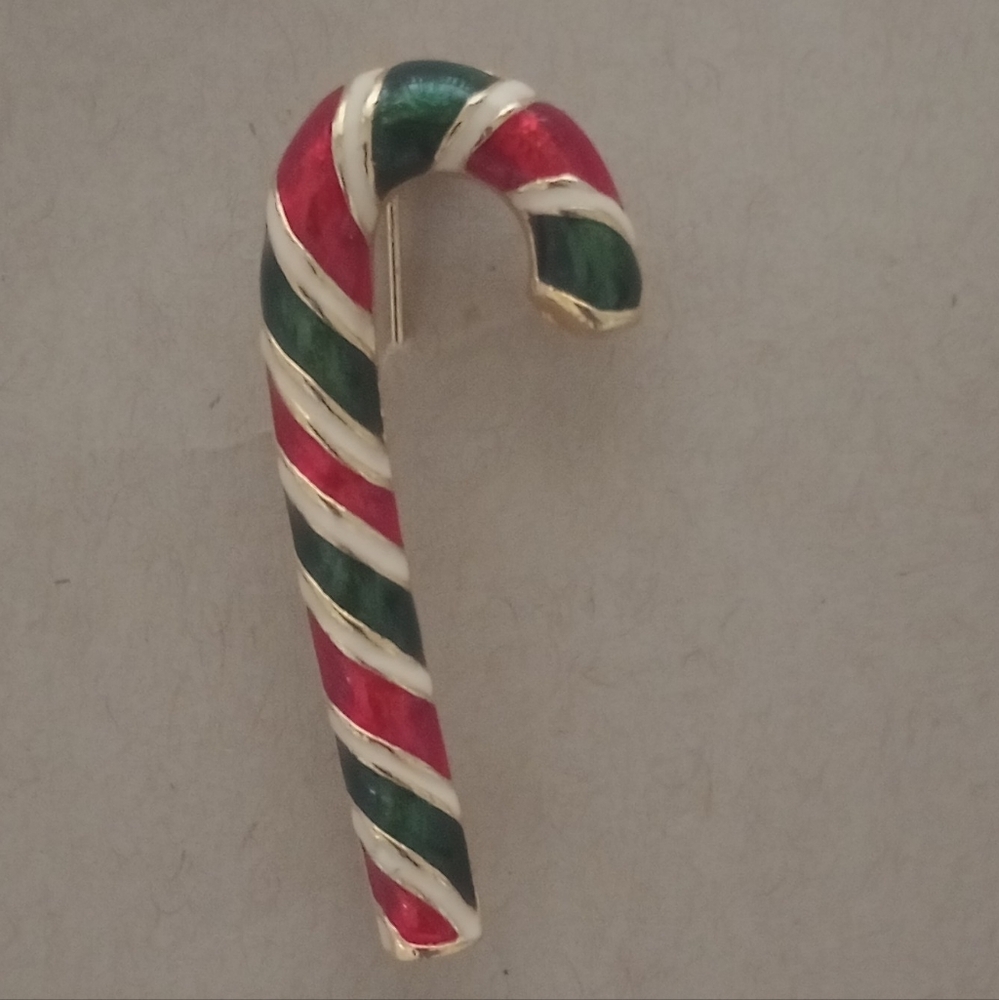 Vintage Enamel Festive Candy Cane Brooch